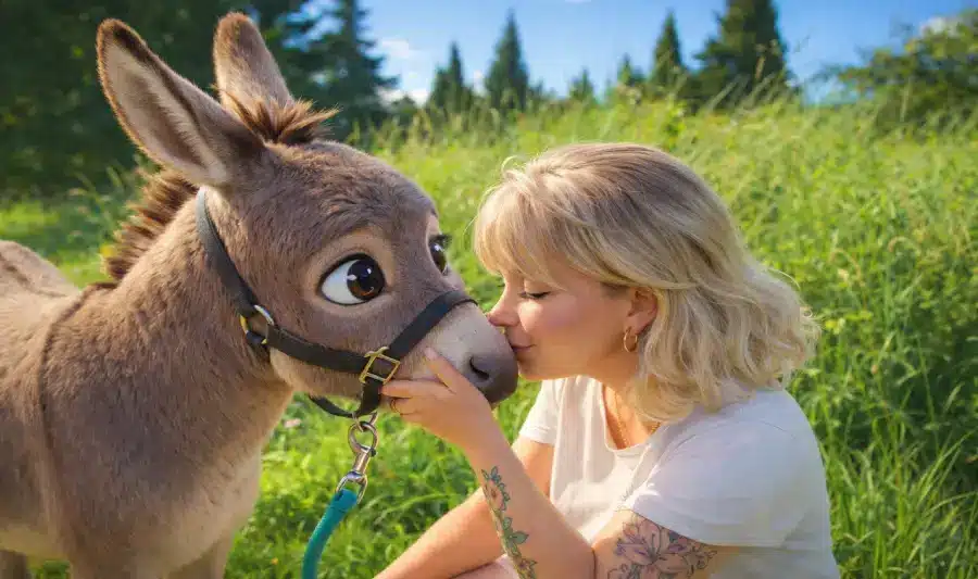 Christelle et un &acirc;ne fa&ccedil;on  cartoon